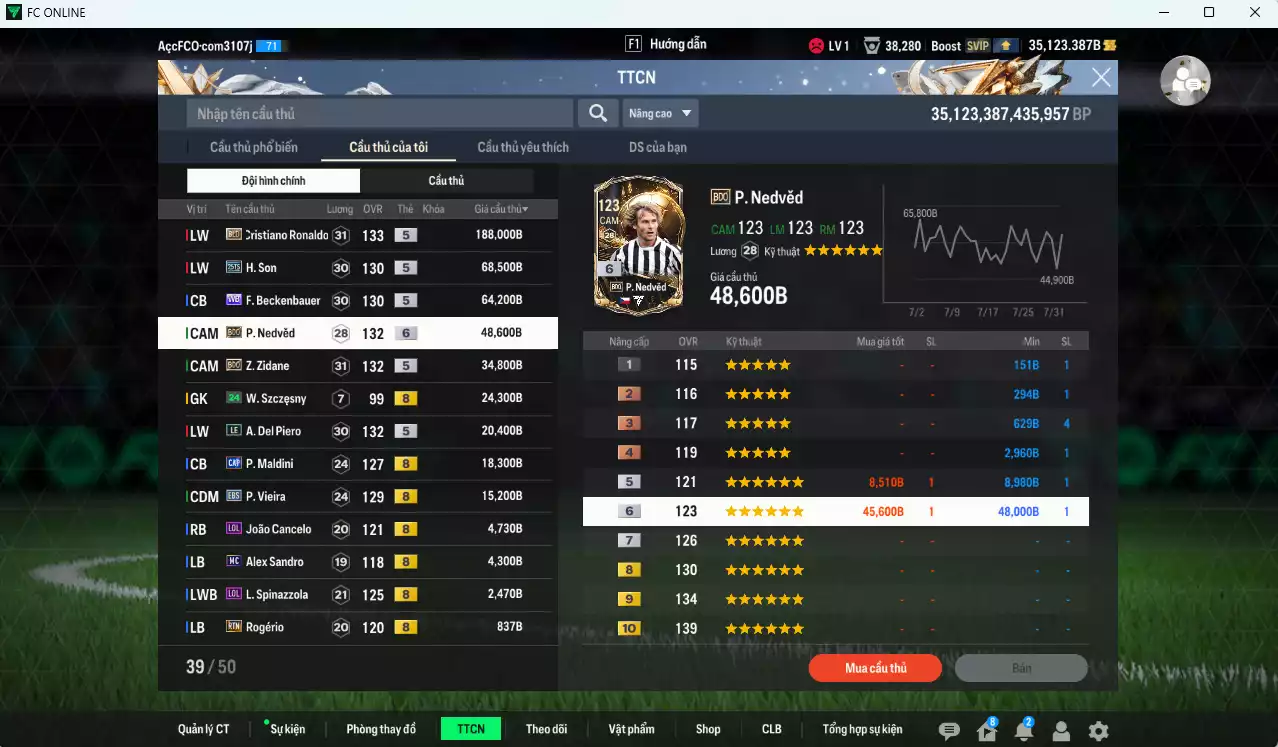 Ảnh [ACC Rẻ🔥] Quốc Dân 495.740b dư 35.100b có CR7 BLD, H. Son 25TS, Beckenbauer WB, Nedved BDO+6, Zidane BDO, Del Piero LE, Maldini CAP, Vieira EBS...