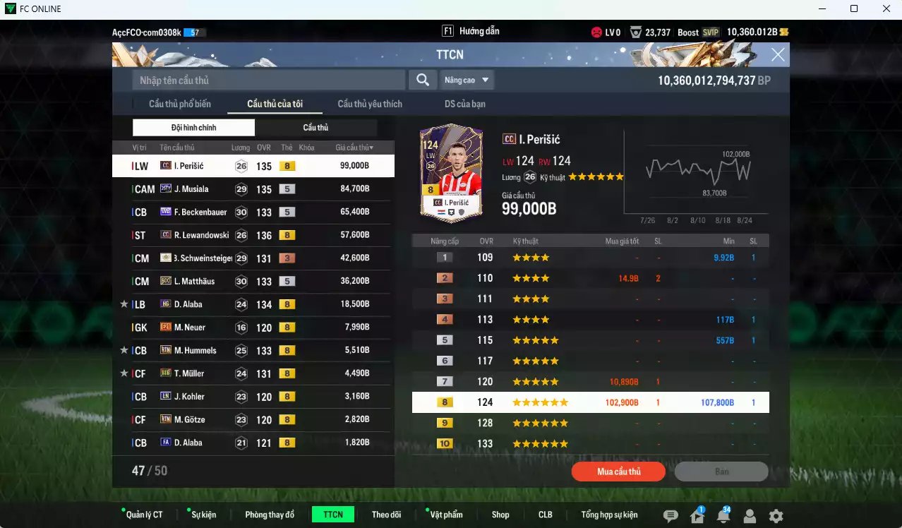 Ảnh [ACC Rẻ🔥] Bayern Munich 435.800b dư 10.300b có Perisic CC, Musiala 25TY, Beckenbauer WB, Lewandowski CC, Matthaus BDO, Schweinsteiger ITM+3, Alaba HG, Hummels RTN...