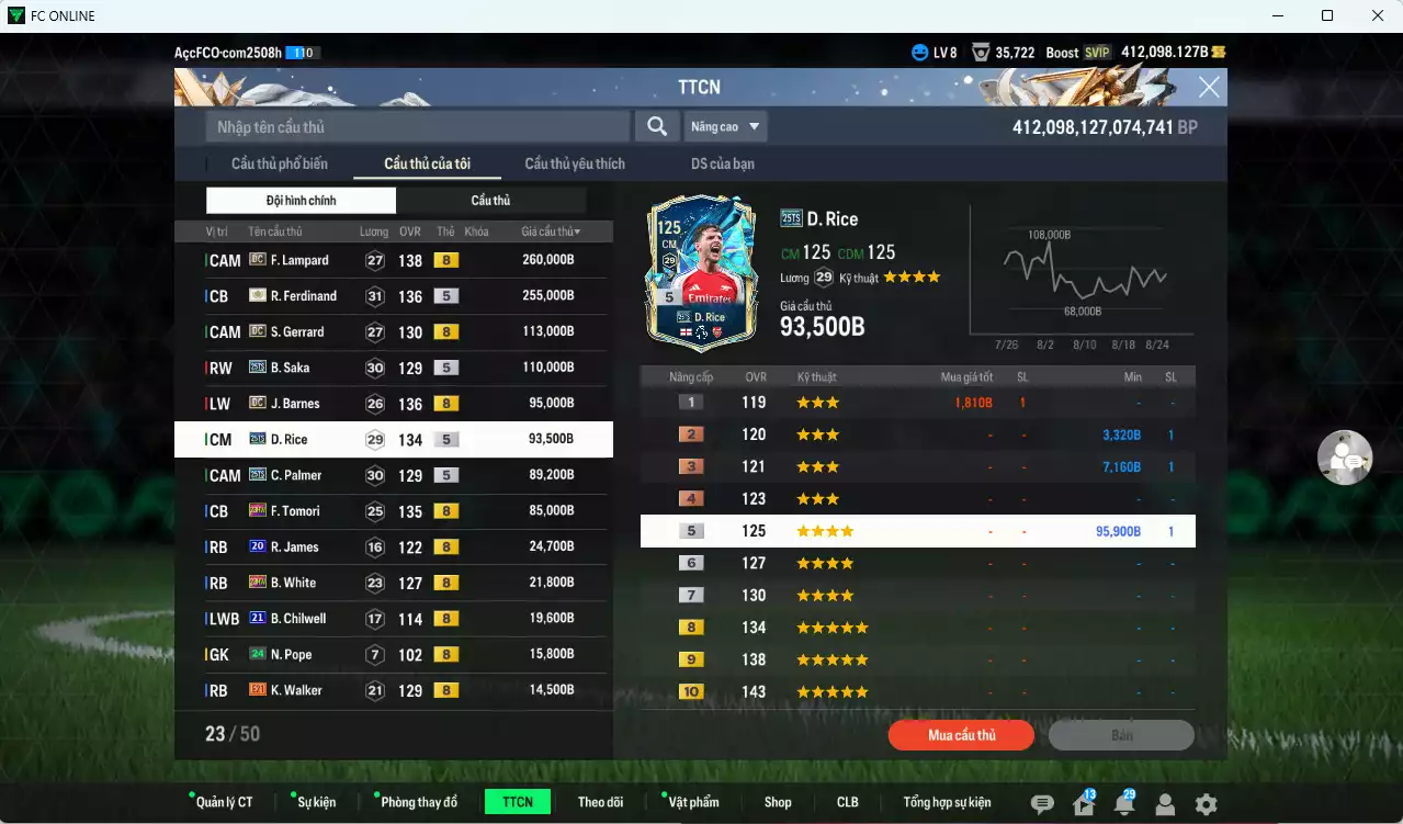 Ảnh [Dư nhiều BP] Tuyển Anh 5.082.010b dư 412.000b có Rooney ITM+5, Beckham ITM+5, Kane 25TS, CR7 CH (bù), Ferdinand ITM+5, Lampard DC, Gerrard DC, Barnes DC, Saka 25TS, Rice 25TS, Palmer 25TS, Tomori 23HW...