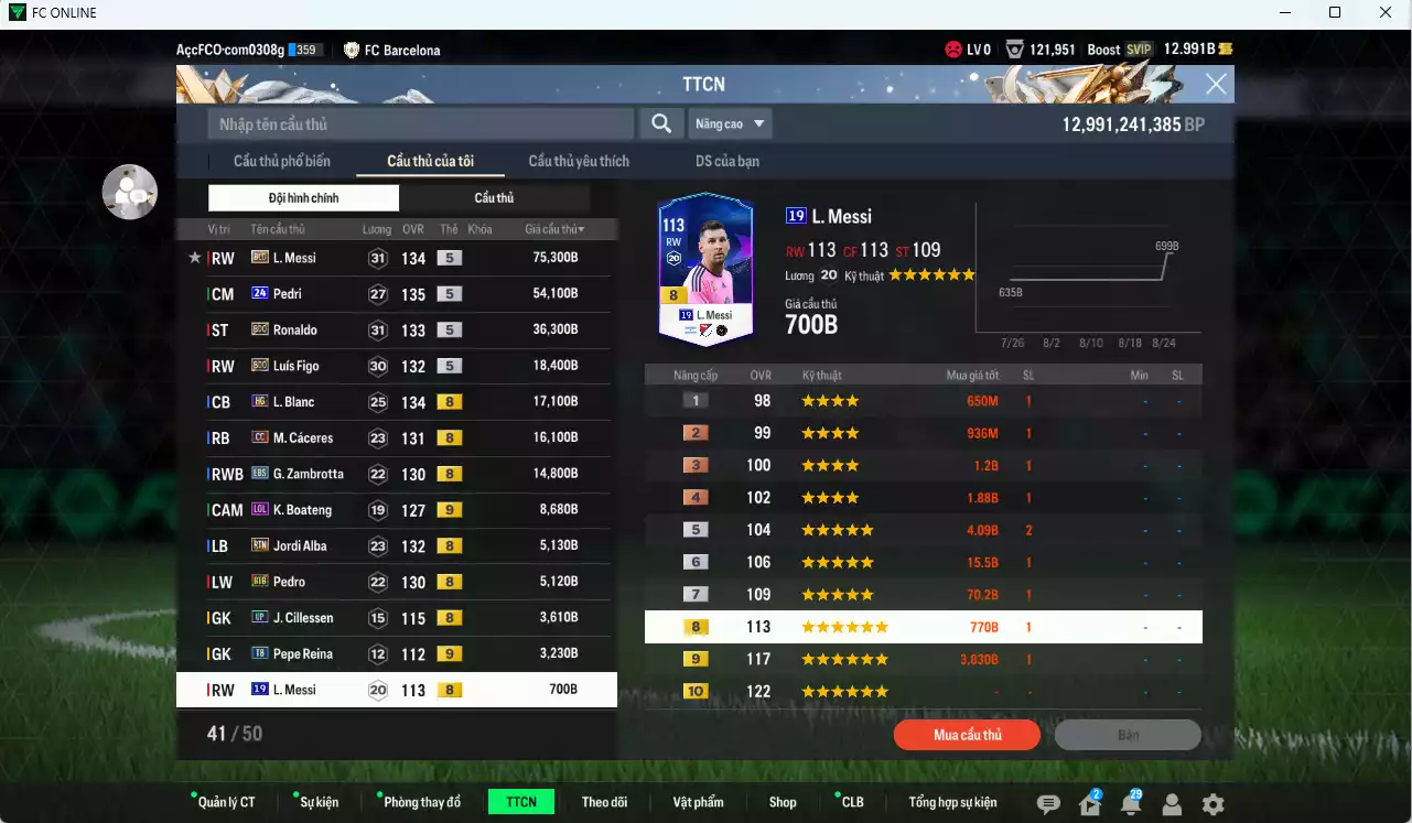 Ảnh [ACC Rẻ🔥] Barcelona 259.230b có Messi BLD, Pedri 24UCL, Ronaldo BDO, Figo BDO, Blanc HG, Cáceres CC, Zambrotta EBS... Dư 41.000 TC, HLV Xịn