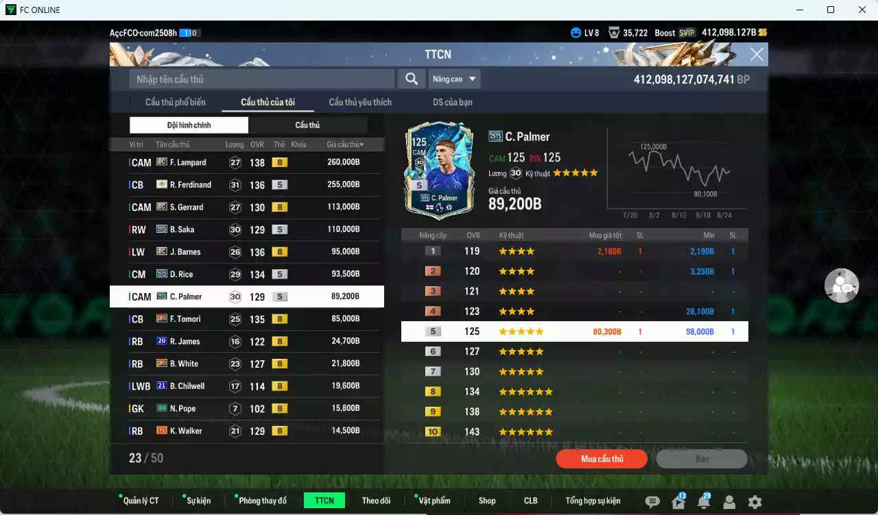 Ảnh [Dư nhiều BP] Tuyển Anh 5.082.010b dư 412.000b có Rooney ITM+5, Beckham ITM+5, Kane 25TS, CR7 CH (bù), Ferdinand ITM+5, Lampard DC, Gerrard DC, Barnes DC, Saka 25TS, Rice 25TS, Palmer 25TS, Tomori 23HW...
