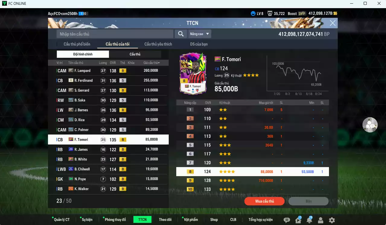 Ảnh [Dư nhiều BP] Tuyển Anh 5.082.010b dư 412.000b có Rooney ITM+5, Beckham ITM+5, Kane 25TS, CR7 CH (bù), Ferdinand ITM+5, Lampard DC, Gerrard DC, Barnes DC, Saka 25TS, Rice 25TS, Palmer 25TS, Tomori 23HW...