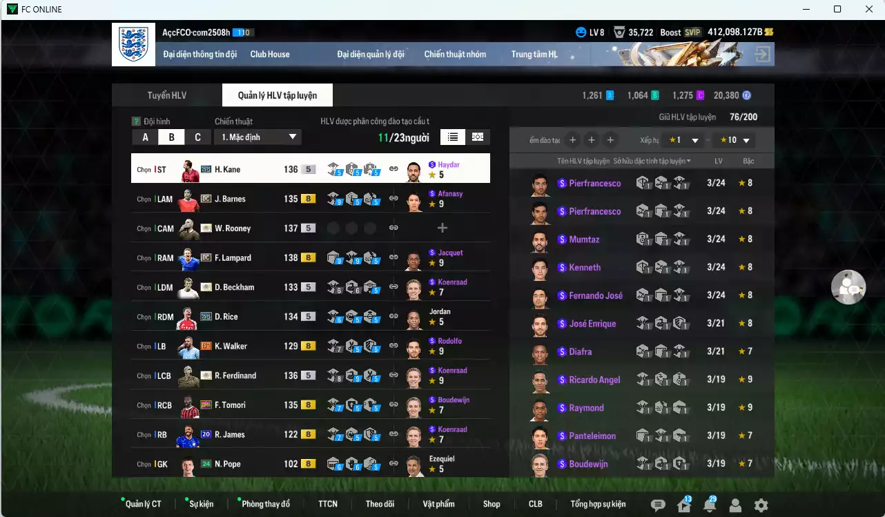 Ảnh [Dư nhiều BP] Tuyển Anh 5.082.010b dư 412.000b có Rooney ITM+5, Beckham ITM+5, Kane 25TS, CR7 CH (bù), Ferdinand ITM+5, Lampard DC, Gerrard DC, Barnes DC, Saka 25TS, Rice 25TS, Palmer 25TS, Tomori 23HW...