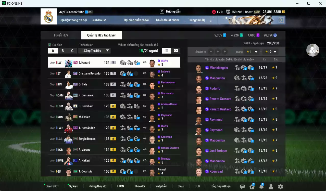 Ảnh [ACC Rẻ🔥] Real Madrid 2.011.900b dư 28.800b có CR7 CH (hiếm, bù) , Varane BWC, Ramos BWC, Benzema 25TS+6, Essien JNM, Beckham RMA, Modric CC, Bale CU+6, Kroos 24TY+6, Hazard 25HR, Nacho DC, Hakimi 21UCL... HLV Xịn