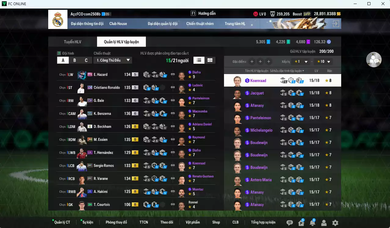 Ảnh [ACC Rẻ🔥] Real Madrid 2.011.900b dư 28.800b có CR7 CH (hiếm, bù) , Varane BWC, Ramos BWC, Benzema 25TS+6, Essien JNM, Beckham RMA, Modric CC, Bale CU+6, Kroos 24TY+6, Hazard 25HR, Nacho DC, Hakimi 21UCL... HLV Xịn