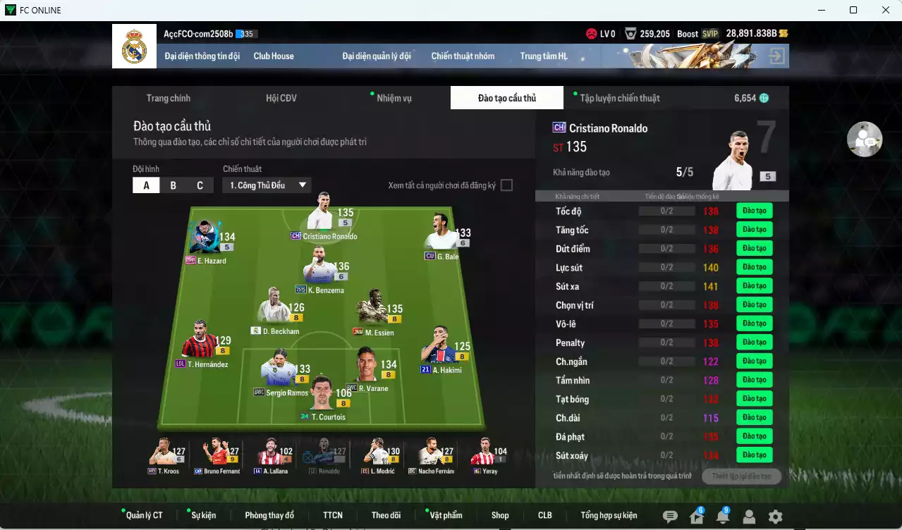 Ảnh [ACC Rẻ🔥] Real Madrid 2.011.900b dư 28.800b có CR7 CH (hiếm, bù) , Varane BWC, Ramos BWC, Benzema 25TS+6, Essien JNM, Beckham RMA, Modric CC, Bale CU+6, Kroos 24TY+6, Hazard 25HR, Nacho DC, Hakimi 21UCL... HLV Xịn
