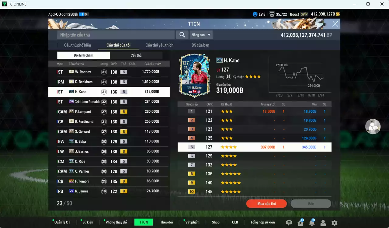 Ảnh [Dư nhiều BP] Tuyển Anh 5.082.010b dư 412.000b có Rooney ITM+5, Beckham ITM+5, Kane 25TS, CR7 CH (bù), Ferdinand ITM+5, Lampard DC, Gerrard DC, Barnes DC, Saka 25TS, Rice 25TS, Palmer 25TS, Tomori 23HW...