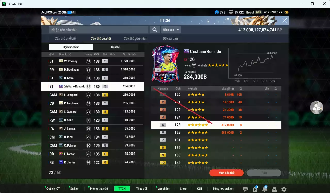 Ảnh [Dư nhiều BP] Tuyển Anh 5.082.010b dư 412.000b có Rooney ITM+5, Beckham ITM+5, Kane 25TS, CR7 CH (bù), Ferdinand ITM+5, Lampard DC, Gerrard DC, Barnes DC, Saka 25TS, Rice 25TS, Palmer 25TS, Tomori 23HW...