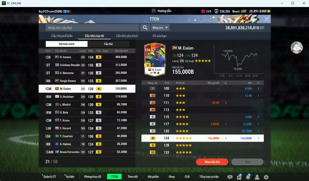Ảnh [ACC Rẻ🔥] Real Madrid 2.011.900b dư 28.800b có CR7 CH (hiếm, bù) , Varane BWC, Ramos BWC, Benzema 25TS+6, Essien JNM, Beckham RMA, Modric CC, Bale CU+6, Kroos 24TY+6, Hazard 25HR, Nacho DC, Hakimi 21UCL... HLV Xịn
