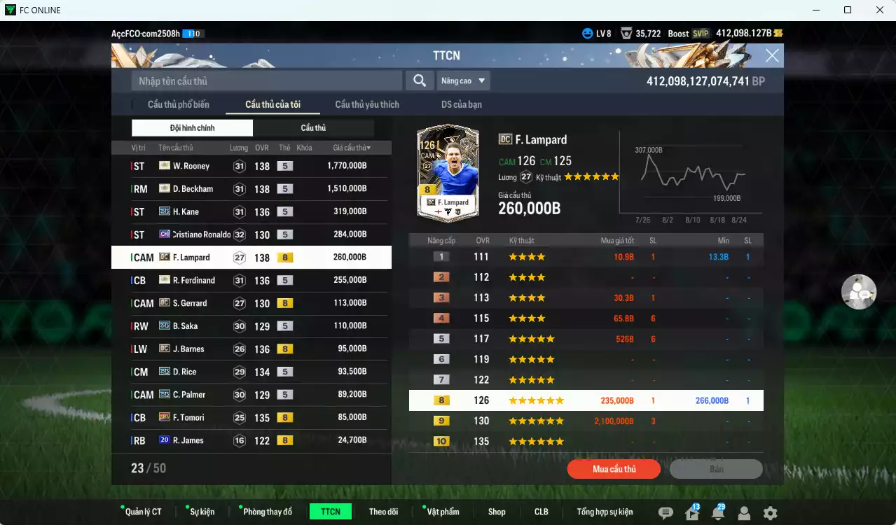 Ảnh [Dư nhiều BP] Tuyển Anh 5.082.010b dư 412.000b có Rooney ITM+5, Beckham ITM+5, Kane 25TS, CR7 CH (bù), Ferdinand ITM+5, Lampard DC, Gerrard DC, Barnes DC, Saka 25TS, Rice 25TS, Palmer 25TS, Tomori 23HW...