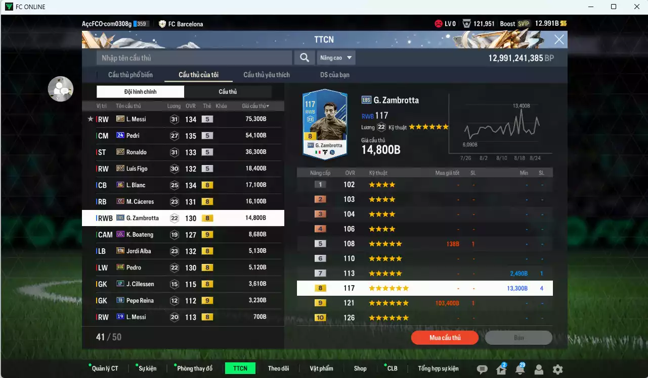 Ảnh [ACC Rẻ🔥] Barcelona 259.230b có Messi BLD, Pedri 24UCL, Ronaldo BDO, Figo BDO, Blanc HG, Cáceres CC, Zambrotta EBS... Dư 41.000 TC, HLV Xịn