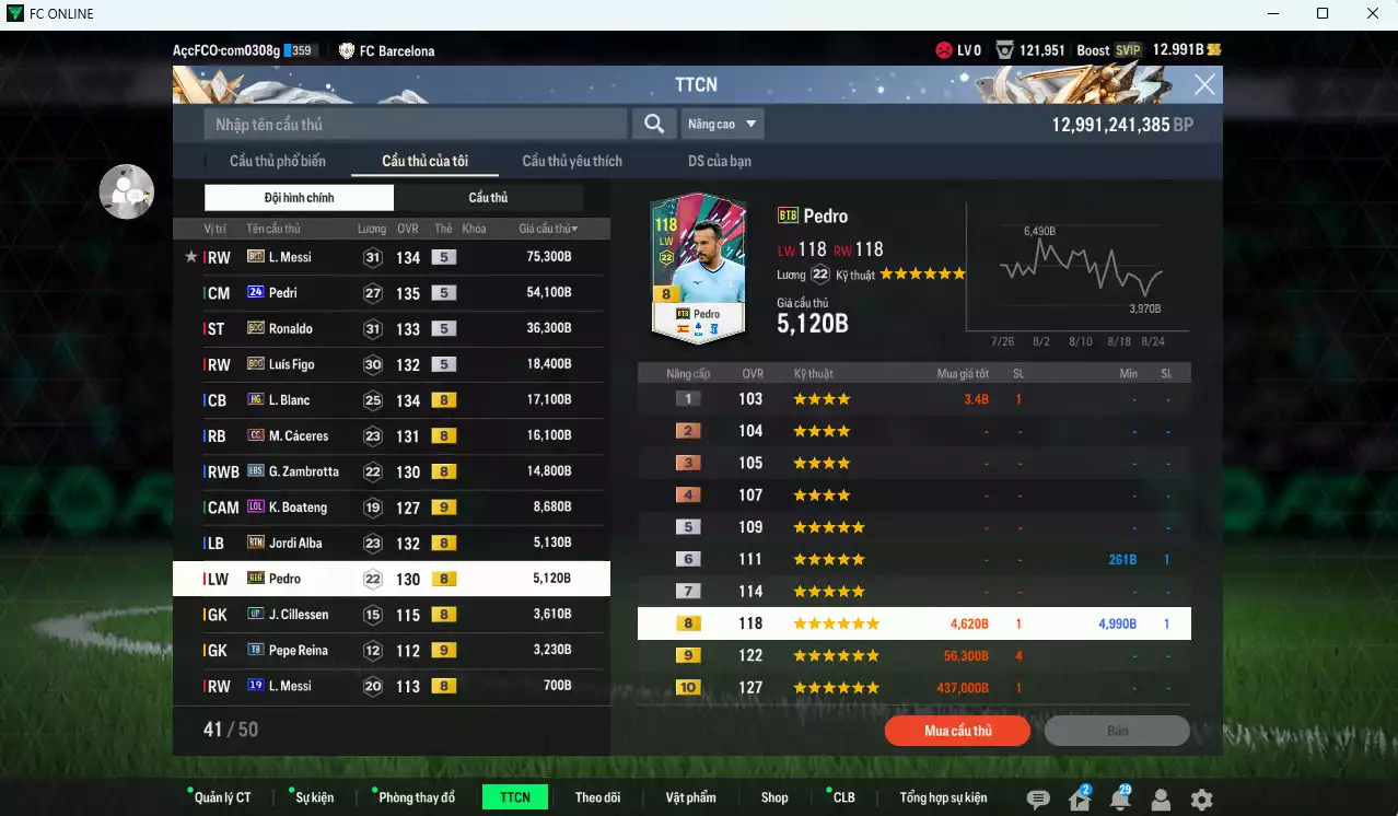 Ảnh [ACC Rẻ🔥] Barcelona 259.230b có Messi BLD, Pedri 24UCL, Ronaldo BDO, Figo BDO, Blanc HG, Cáceres CC, Zambrotta EBS... Dư 41.000 TC, HLV Xịn