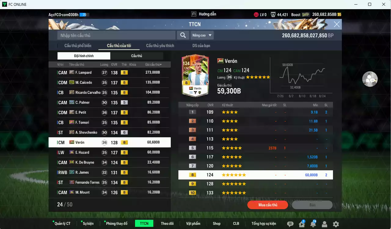 Ảnh [Tặng 1300FC, Dư nhiều BP] Chelsea 1.102.090b dư 260.000b có Lampard DC, Caicede 24EP, Ricardo Carvalho BDO, Palmer 25TS, Petit DC, Tomori 23HW, Sheva BDO+6, Verón JNM, Hazard HG, K. De Bruyne BTB, James SPL, Torres CC...