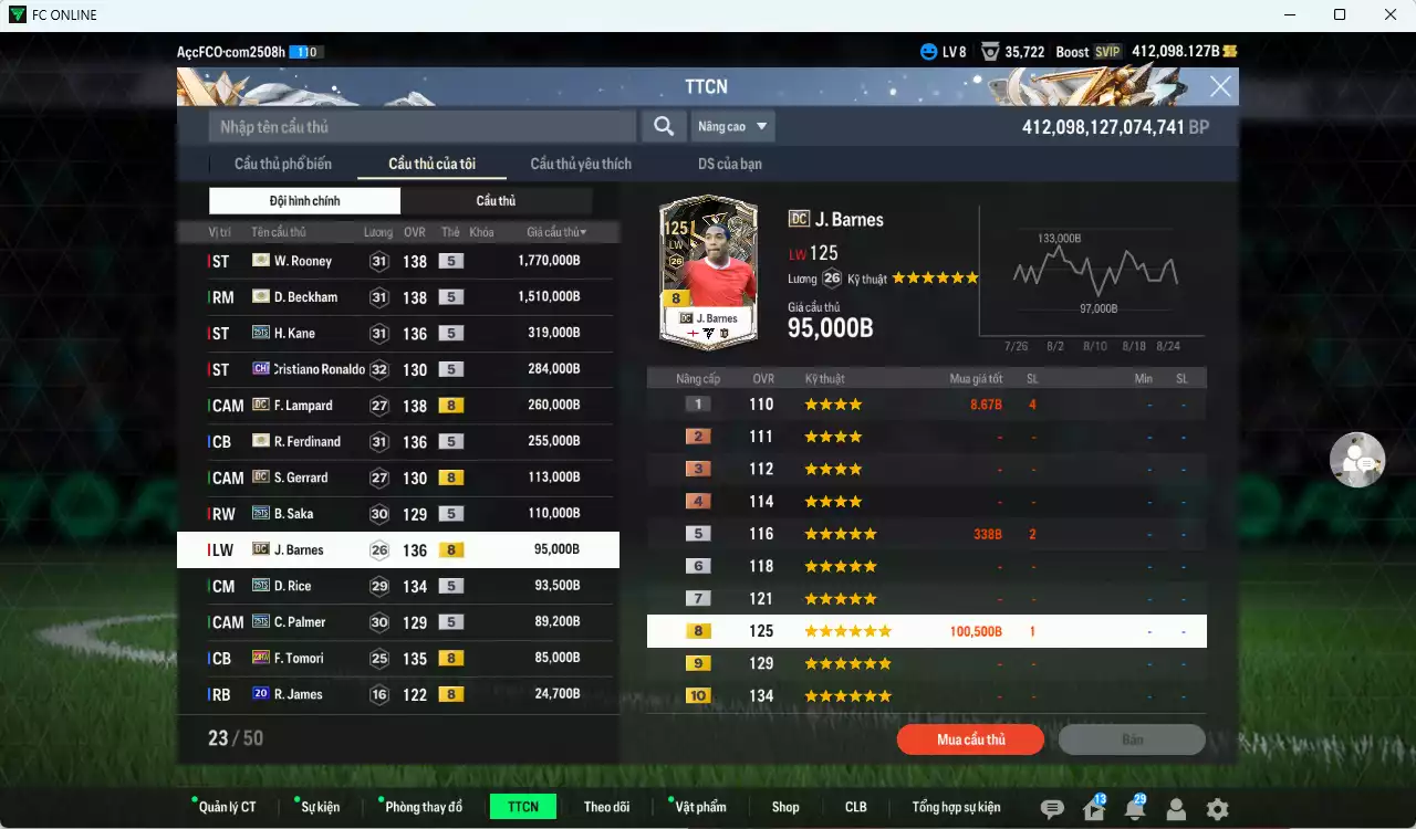 Ảnh [Dư nhiều BP] Tuyển Anh 5.082.010b dư 412.000b có Rooney ITM+5, Beckham ITM+5, Kane 25TS, CR7 CH (bù), Ferdinand ITM+5, Lampard DC, Gerrard DC, Barnes DC, Saka 25TS, Rice 25TS, Palmer 25TS, Tomori 23HW...