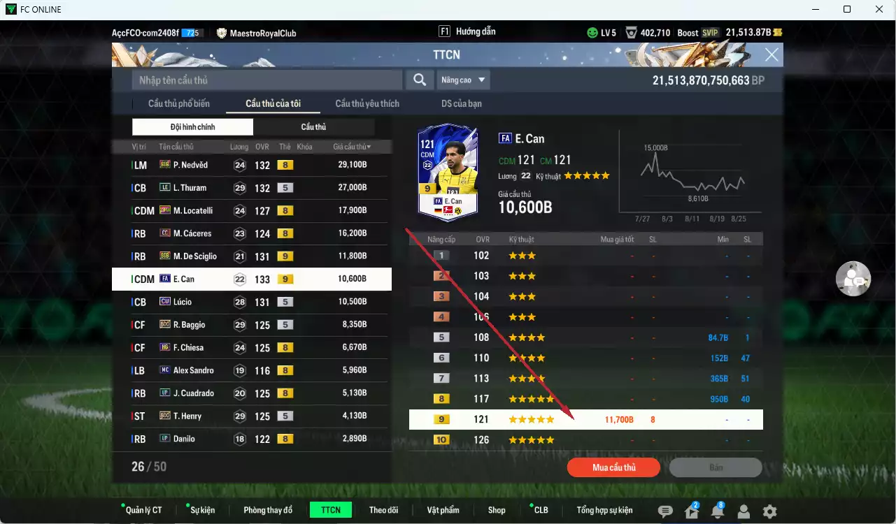 Ảnh Juventus 734.310b dư 21.500b có CR7 BLD, Del Piero ITM+3, Pirlo ITM+3, Vieira LN, Cancelo 25TS, Zidane BTB, Nedved BTB, Thuram LE, Locatelli 23HW, Cáceres CC, Can FA+9, De Sciglio BTB+9, Lúcio CU... Đào tạo chiến thuật và cầu thủ cần full, HLV Xịn