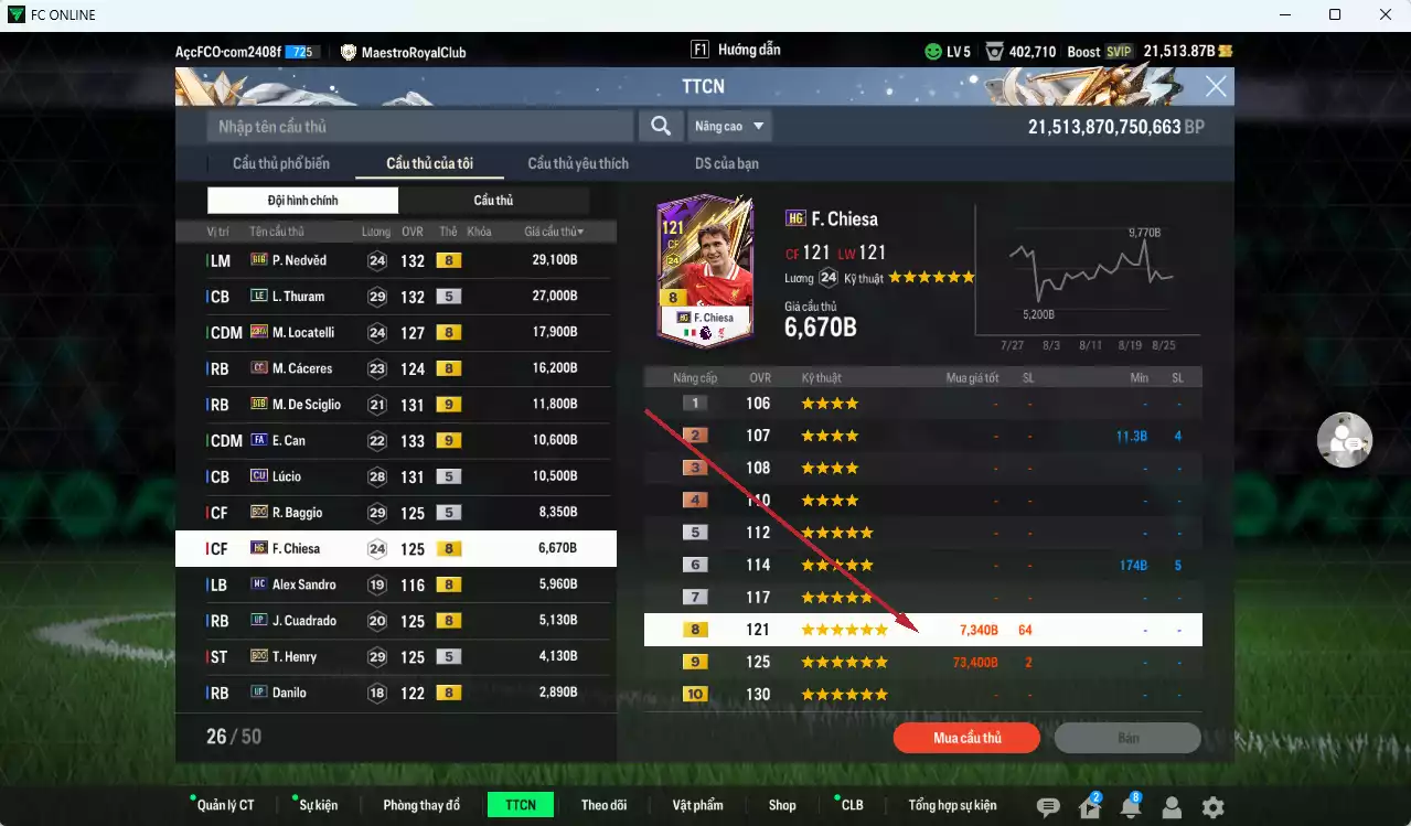 Ảnh Juventus 734.310b dư 21.500b có CR7 BLD, Del Piero ITM+3, Pirlo ITM+3, Vieira LN, Cancelo 25TS, Zidane BTB, Nedved BTB, Thuram LE, Locatelli 23HW, Cáceres CC, Can FA+9, De Sciglio BTB+9, Lúcio CU... Đào tạo chiến thuật và cầu thủ cần full, HLV Xịn