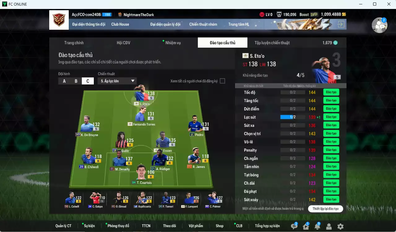 Ảnh [ACC Rẻ🔥] Chelsea 2.093.610b có Eto ITM+5, Torres ITM+5, Essien ITM+5, Desailly CC, Rudiger SPL, K. De Bruyne 24TY, Lampard ITM+2, Gullit LN, Palmer WB, Pedro LE, Giroud CC... Còn nhiều CP GIẢM THUẾ, HLV Xịn