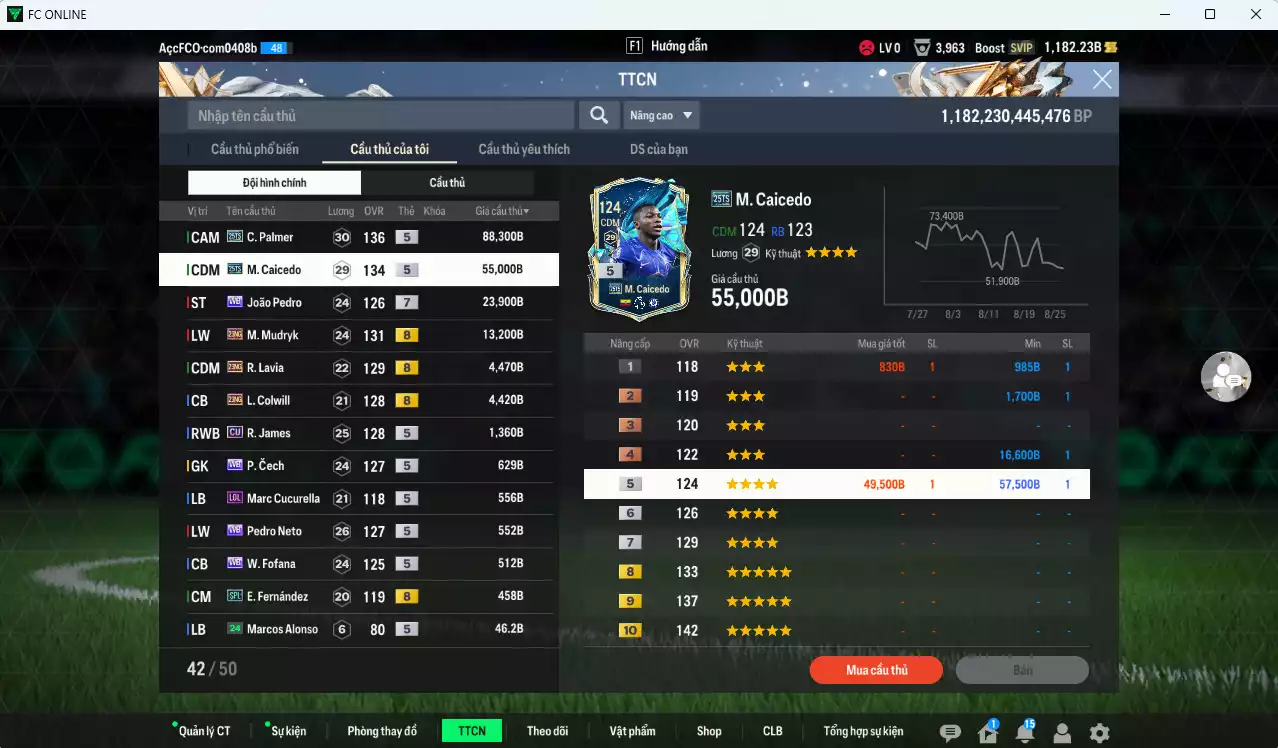 Ảnh [ACC Rẻ🔥] Chelsea 193.440b có Palmer 25TS, Caicedo 25TS, João Pedro WB+7, Mudryk 23NG, Lavia 23NG, Colwill 23NG...