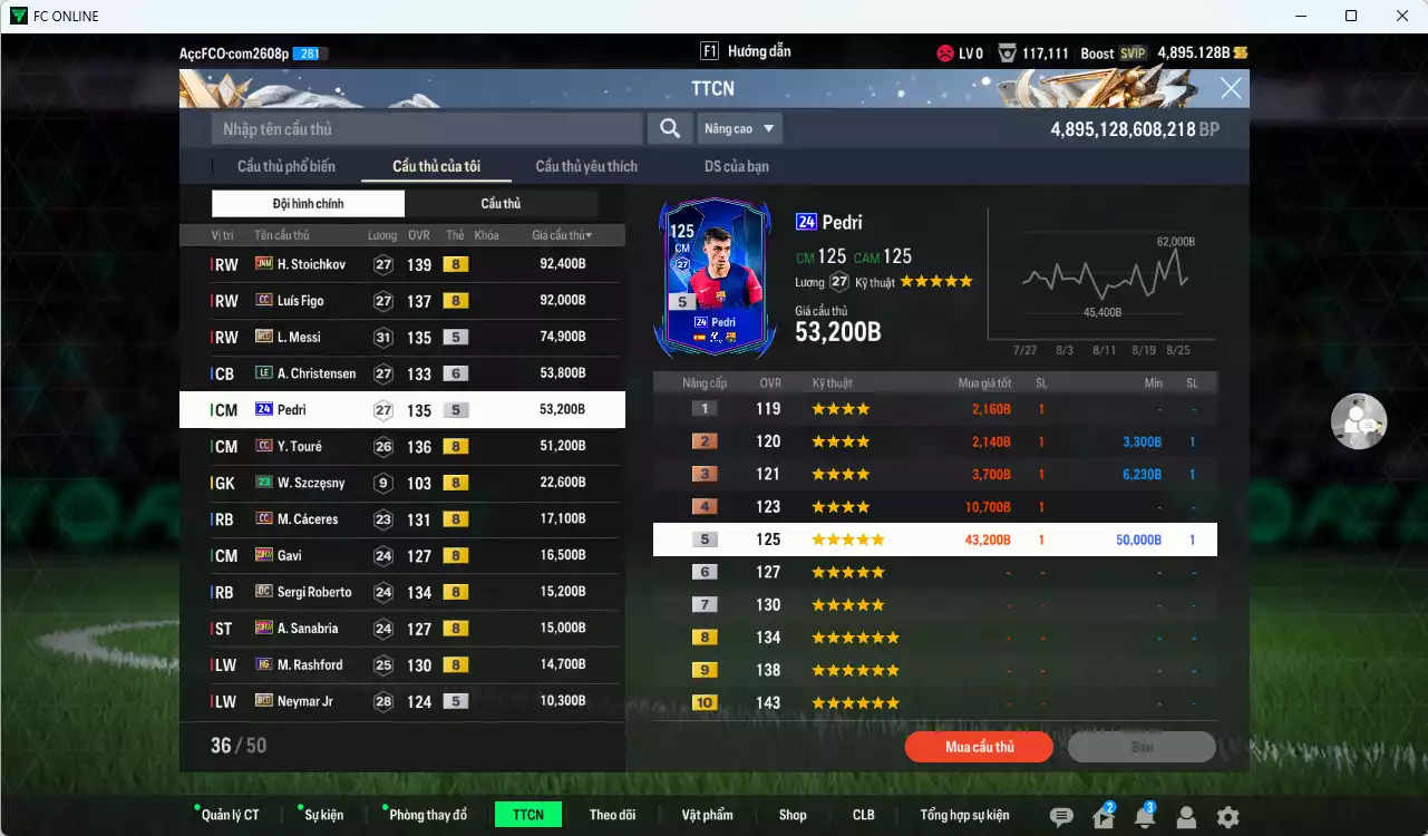 Ảnh [ACC Rẻ🔥] Barcelona 549.010b dư 4800b có Figo CC, Stoichkov JNM, Messi BLD, Christensen LE+6, Pedri 24UCL, Y. Touré CC, Cáceres CC, Gavi 23HW, Sergi Roberto DC, Rashford HG... Còn nhiều CP GIẢM THUẾ, HLV Xịn