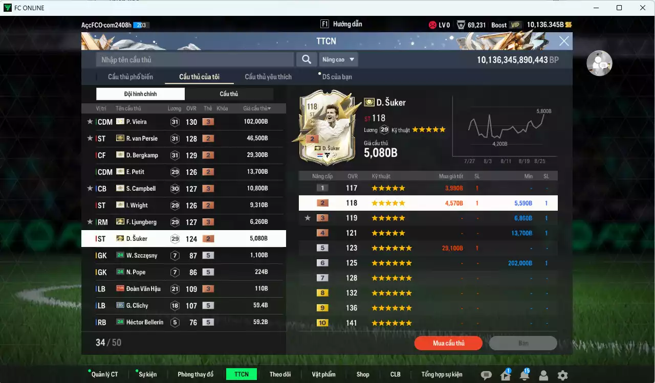 Ảnh [ACC Rẻ🔥] Arsenal full ITM 224.800b dư 10.100b có Vieira ITM+3, Van Persie ITM+2, Bergkamp ITM+2, Petit ITM+2, Campbell ITM+3, Wright ITM+2, Ljungberg ITM+3, Suker ITM+2