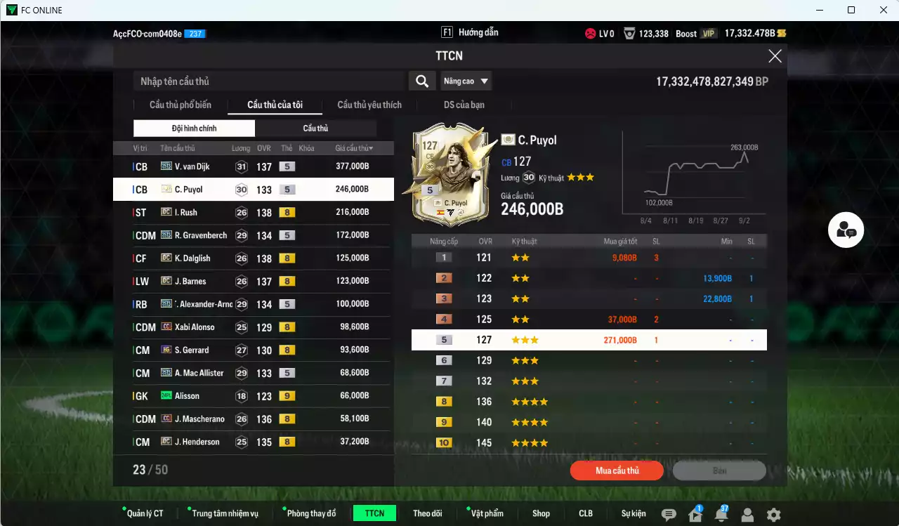 Ảnh [ACC Rẻ🔥] Liverpool 1.932.600b dư 17.000b có Van Dijk 25TS, Rush DC, Gravenberch 25TS, Arnold 25TS, Puyol ITM+5, Dalglish DC, Barnes DC, Alonso CC, Gerrard HG, Mac Allister 25TS, Mascherano CC, Henderson DC... HLV Xịn