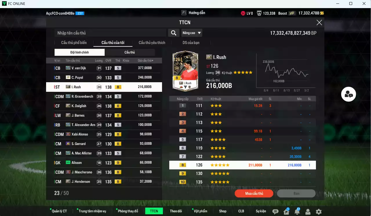 Ảnh [ACC Rẻ🔥] Liverpool 1.932.600b dư 17.000b có Van Dijk 25TS, Rush DC, Gravenberch 25TS, Arnold 25TS, Puyol ITM+5, Dalglish DC, Barnes DC, Alonso CC, Gerrard HG, Mac Allister 25TS, Mascherano CC, Henderson DC... HLV Xịn