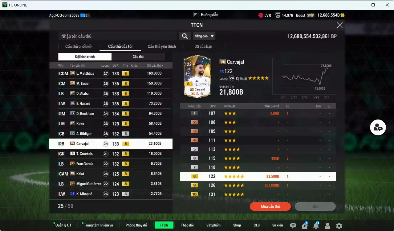 Ảnh [ACC Rẻ🔥] Real Madrid 1.449.870b dư 12.000b có Ronaldo LN, Zidane LN, Matthaus RTN, Essien JNM, Alaba DC, Hazard HG, Beckham LN, Rudiger 25TS, Carvajal RTN...