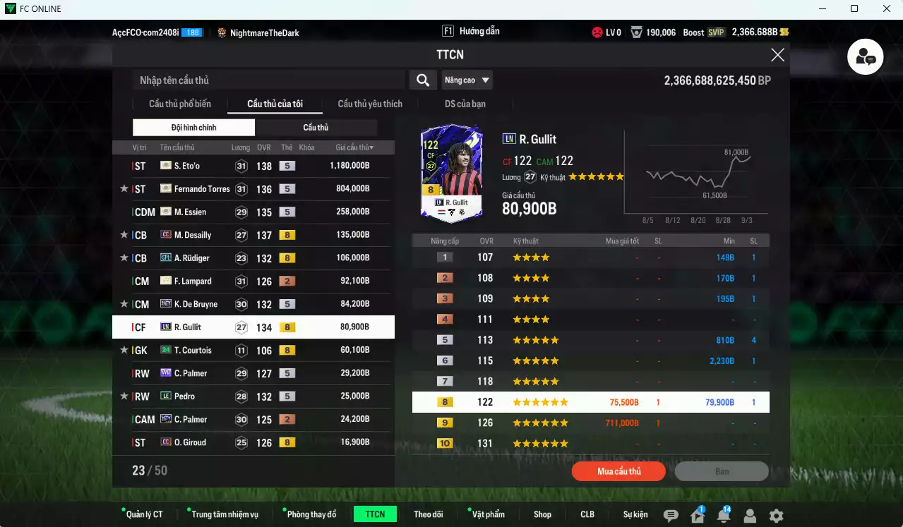 Ảnh [ACC Rẻ🔥] Chelsea 2.928.830b có Eto ITM+5, Torres ITM+5, Essien ITM+5, Desailly CC, Rudiger SPL, Gullit LN, Lampard ITM+2, De Bruyne 24TY, Palmer WB... Còn nhiều CP GIẢM THUẾ