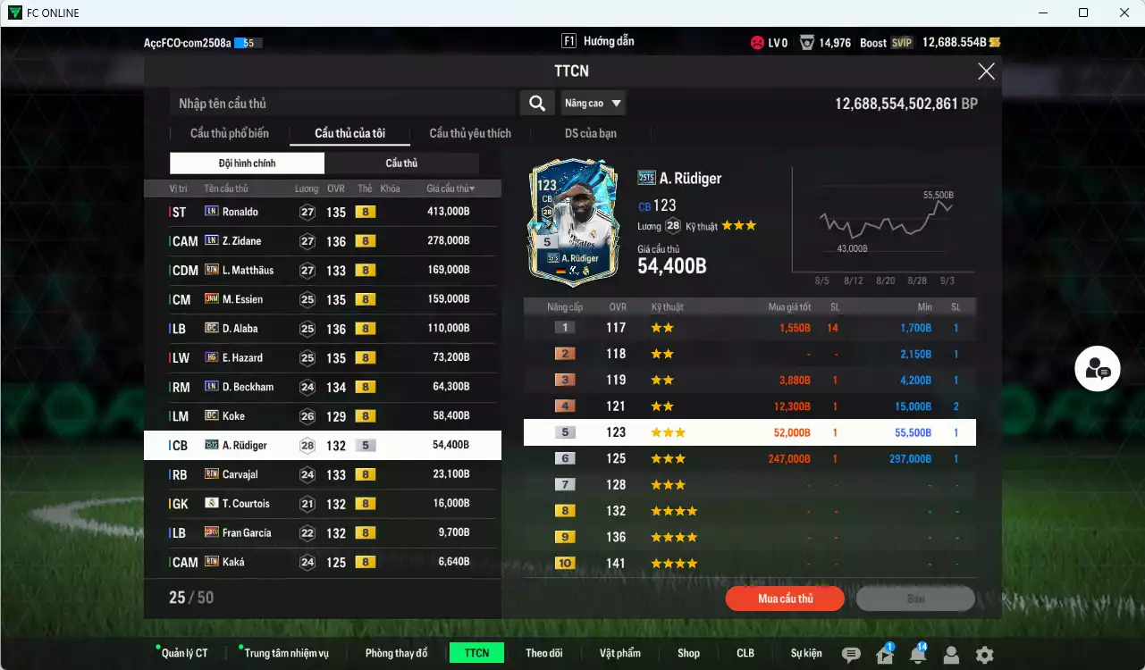 Ảnh [ACC Rẻ🔥] Real Madrid 1.449.870b dư 12.000b có Ronaldo LN, Zidane LN, Matthaus RTN, Essien JNM, Alaba DC, Hazard HG, Beckham LN, Rudiger 25TS, Carvajal RTN...