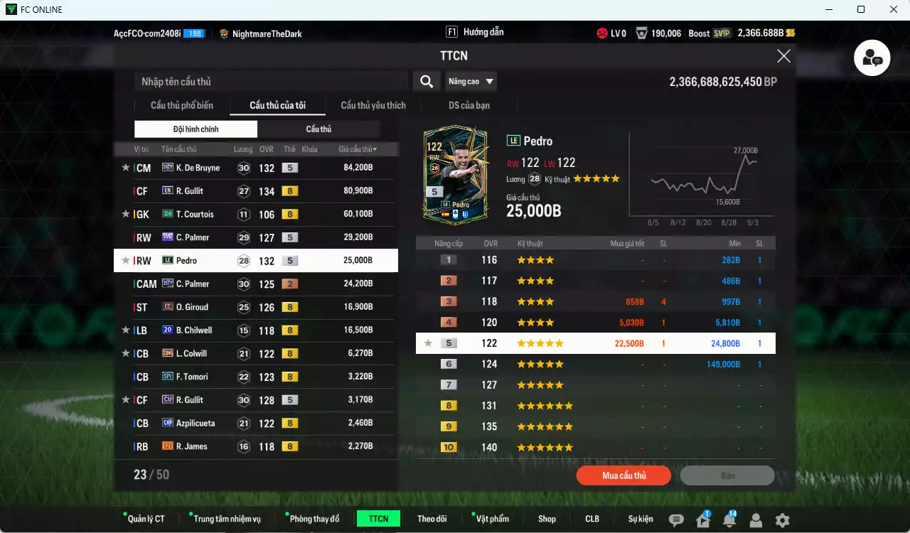 Ảnh [ACC Rẻ🔥] Chelsea 2.928.830b có Eto ITM+5, Torres ITM+5, Essien ITM+5, Desailly CC, Rudiger SPL, Gullit LN, Lampard ITM+2, De Bruyne 24TY, Palmer WB... Còn nhiều CP GIẢM THUẾ