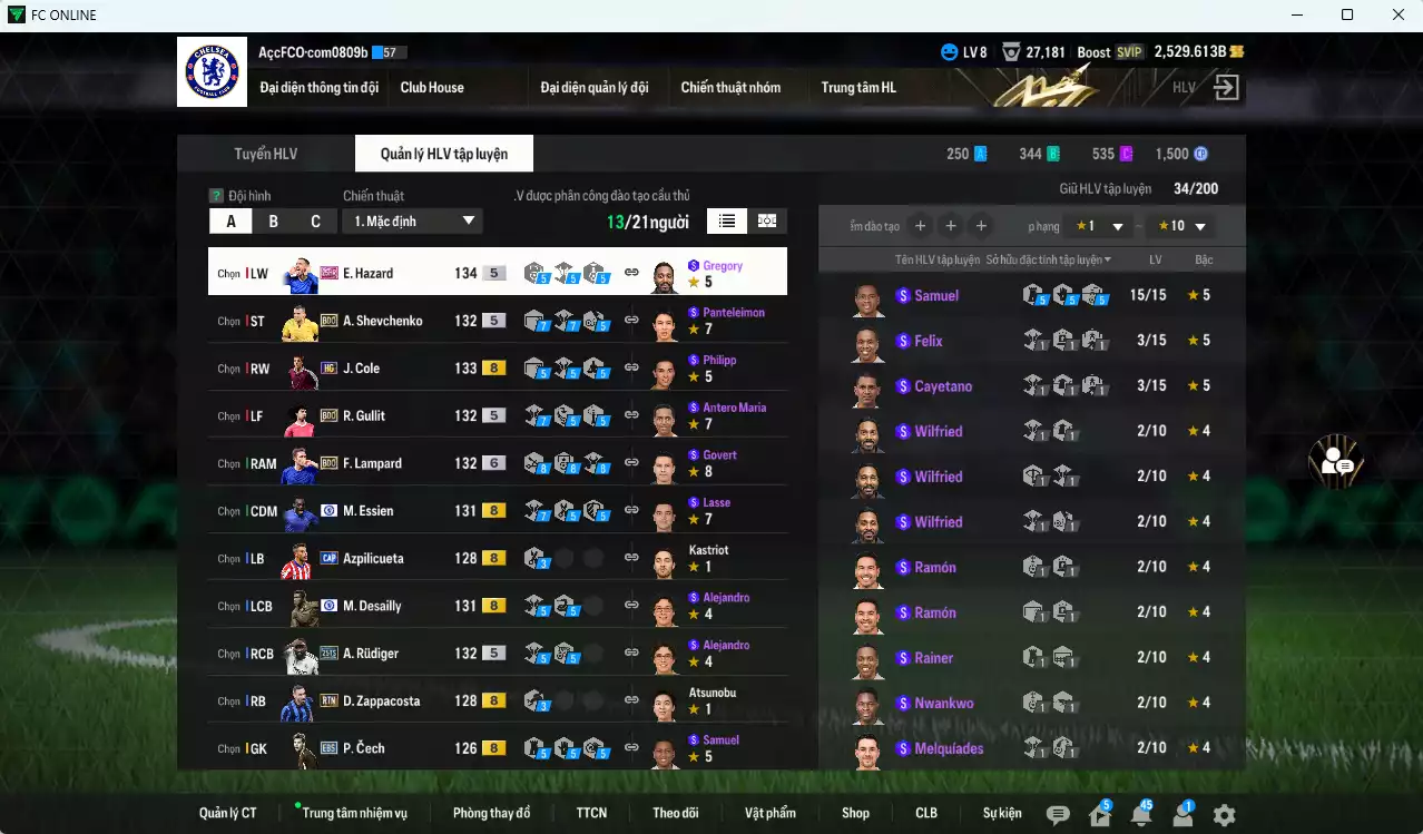 Ảnh Chelsea 263.280b có Hazard 25HR, Rudiger 25TS, Lampard BDO+6, Gullit BDO, Essien CFA, Sheva BDO, Desailly CFA...
