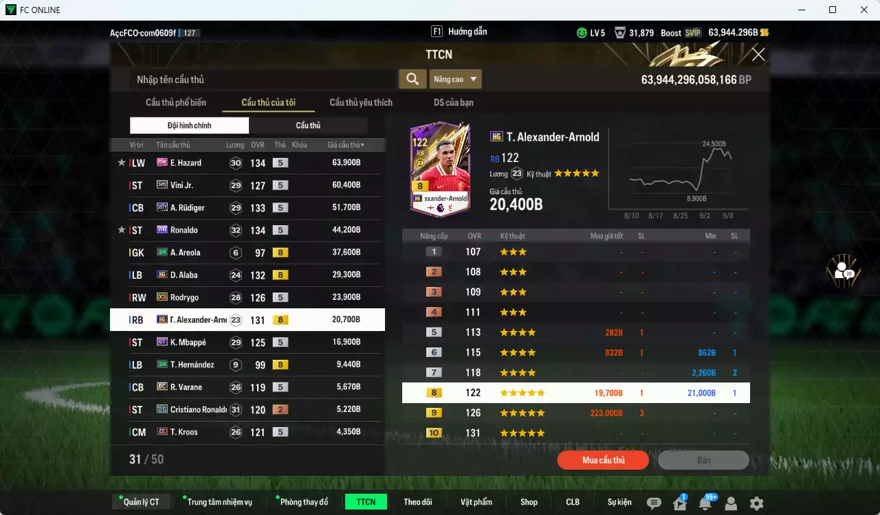 Ảnh Real Madird 878.120b dư 64.000b có Valverde 25TY, Ronaldo WB (fix BP), CR7 DCB, Figo No.7, Bellingham WB, Hazard 25HR, Vini 24TS, Rudiger 25TY, Alaba HG, Rodrygo DCB... Còn nhiều CP GIẢM THUẾ