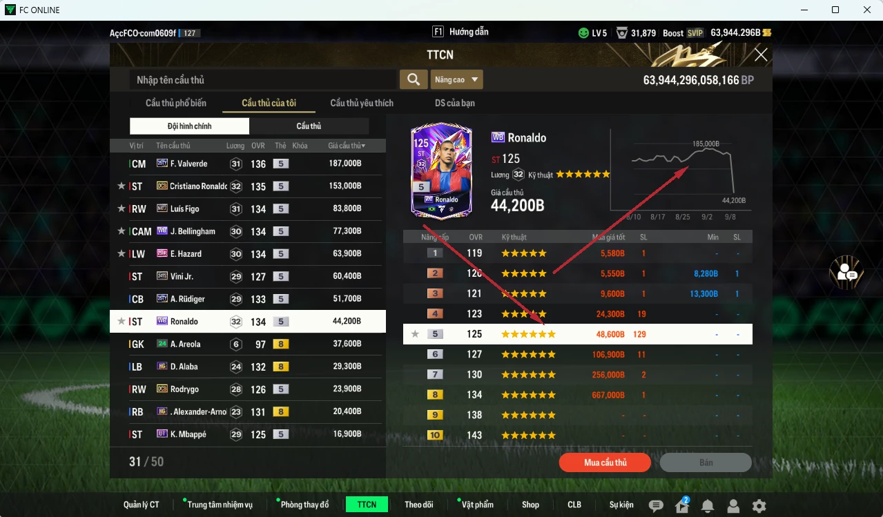 Ảnh Real Madird 878.120b dư 64.000b có Valverde 25TY, Ronaldo WB (fix BP), CR7 DCB, Figo No.7, Bellingham WB, Hazard 25HR, Vini 24TS, Rudiger 25TY, Alaba HG, Rodrygo DCB... Còn nhiều CP GIẢM THUẾ