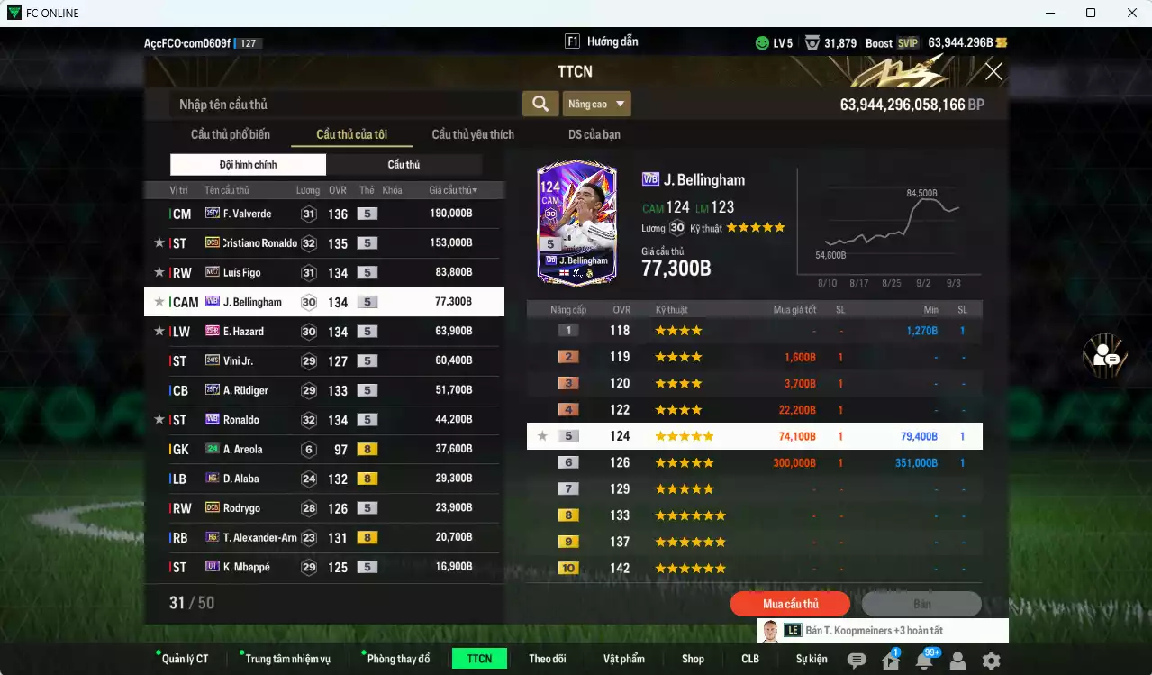 Ảnh Real Madird 878.120b dư 64.000b có Valverde 25TY, Ronaldo WB (fix BP), CR7 DCB, Figo No.7, Bellingham WB, Hazard 25HR, Vini 24TS, Rudiger 25TY, Alaba HG, Rodrygo DCB... Còn nhiều CP GIẢM THUẾ