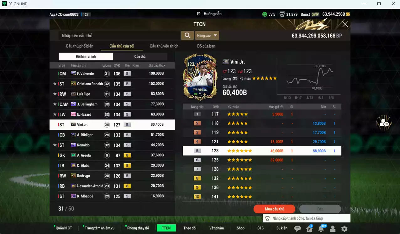 Ảnh Real Madird 878.120b dư 64.000b có Valverde 25TY, Ronaldo WB (fix BP), CR7 DCB, Figo No.7, Bellingham WB, Hazard 25HR, Vini 24TS, Rudiger 25TY, Alaba HG, Rodrygo DCB... Còn nhiều CP GIẢM THUẾ