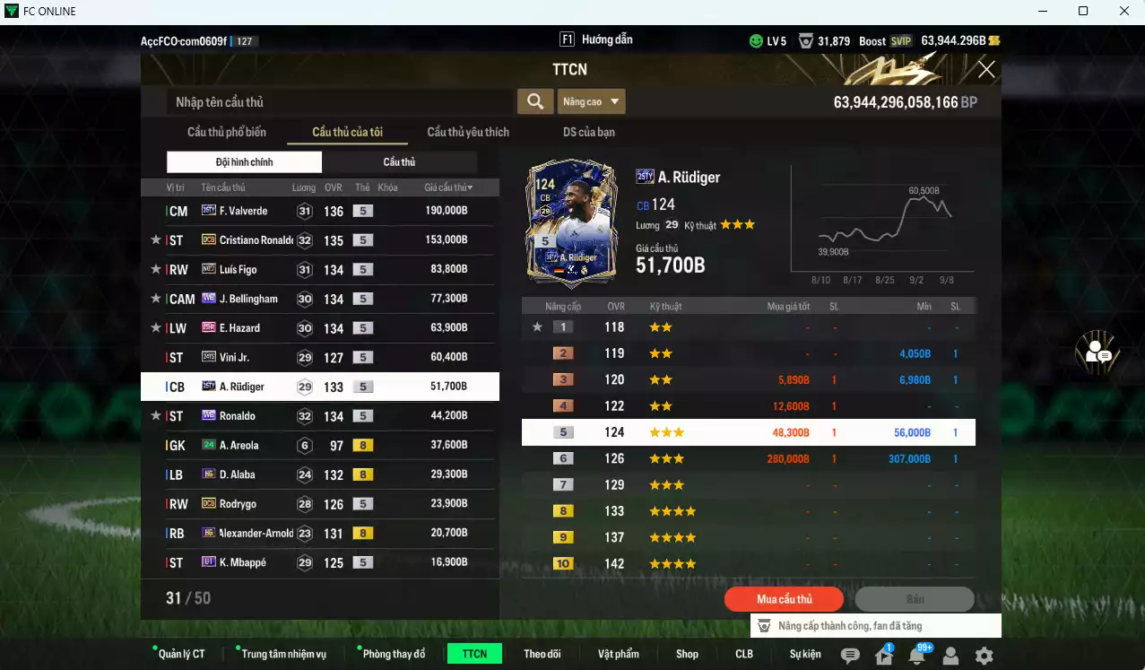 Ảnh Real Madird 878.120b dư 64.000b có Valverde 25TY, Ronaldo WB (fix BP), CR7 DCB, Figo No.7, Bellingham WB, Hazard 25HR, Vini 24TS, Rudiger 25TY, Alaba HG, Rodrygo DCB... Còn nhiều CP GIẢM THUẾ