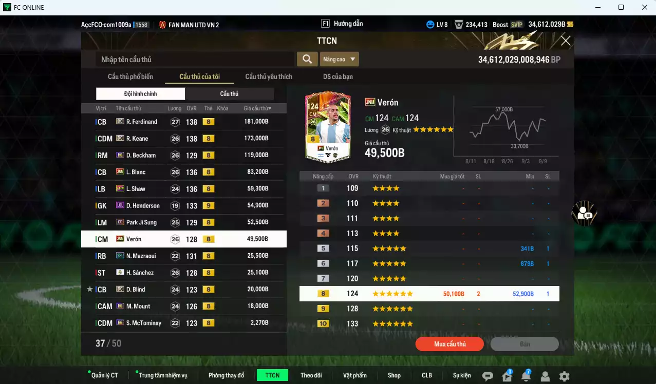 Ảnh [Tặng 500FC, ACC Rẻ🔥] Man Utd. 2.555.490b dư 34.000b có Beckham DC, Cantona JNM, Forlán CC, Rooney DC, Schweinsteiger DC, Keane DC, Beckham HG, Blanc JNM, Shaw 23HW, Dean LOL+9, Park CC, Verón JNM... Đã full đào tạo chiến thuật lẫn cầu thủ, còn nhiều CP GIẢM THUẾ, HLV Xịn