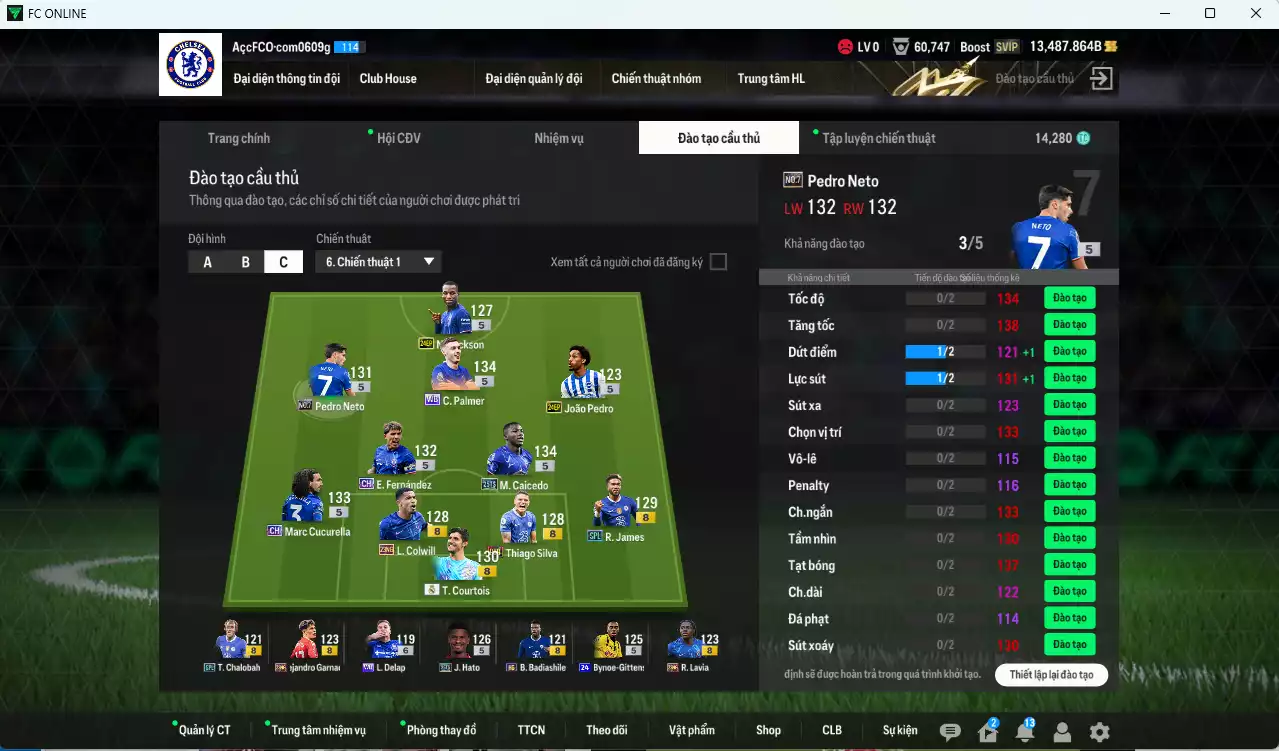 Ảnh Chelsea 267.410b dư 13.400b có Caicedo 25TS, Enzo CH, Palmer WB, James SPL, Cucurella CH, Courtois RMA, Pedro Neto No.7, Thiago Silva BTB... HLV Xịn