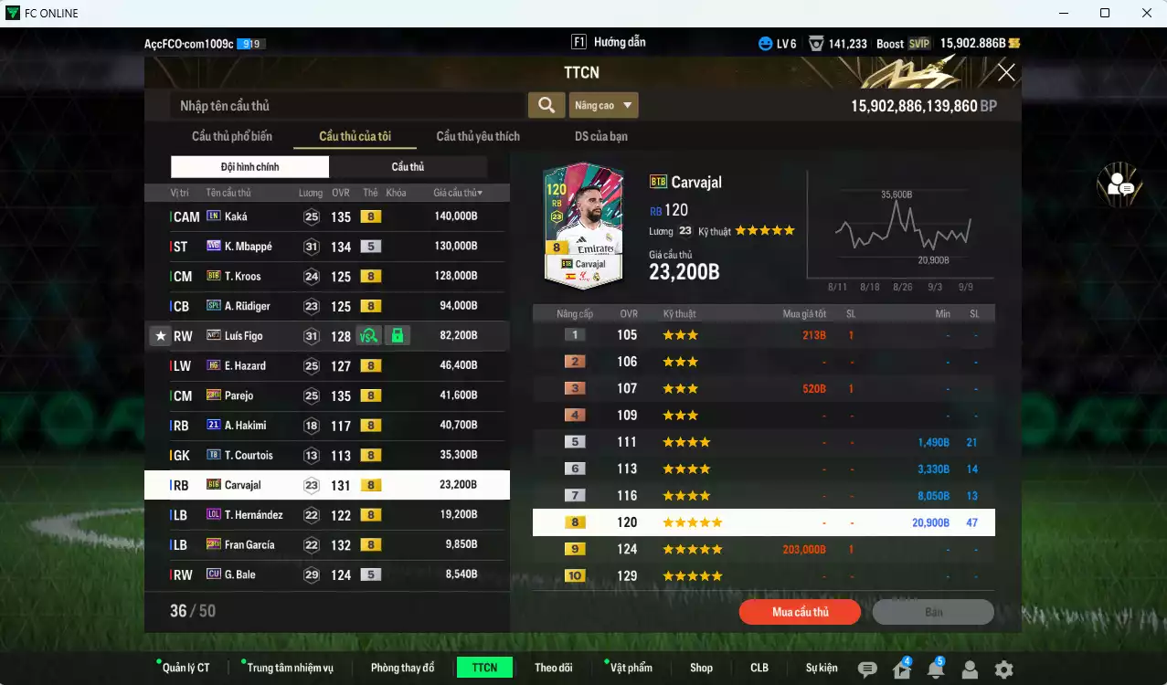 Ảnh [ACC Rẻ🔥] Real Madrid 1.830.290b dư 15.000b có CR7 CH, Benzema DCB, Varane BTB, Ramos BTB, Bellingham 24TS, Kaká LN, Mbappé WB, Kroos BTB, Rudiger SPL, Figo No.7, Hazard HG, Hakimi 21UCL, Carvajal BTB... HLV Xịn