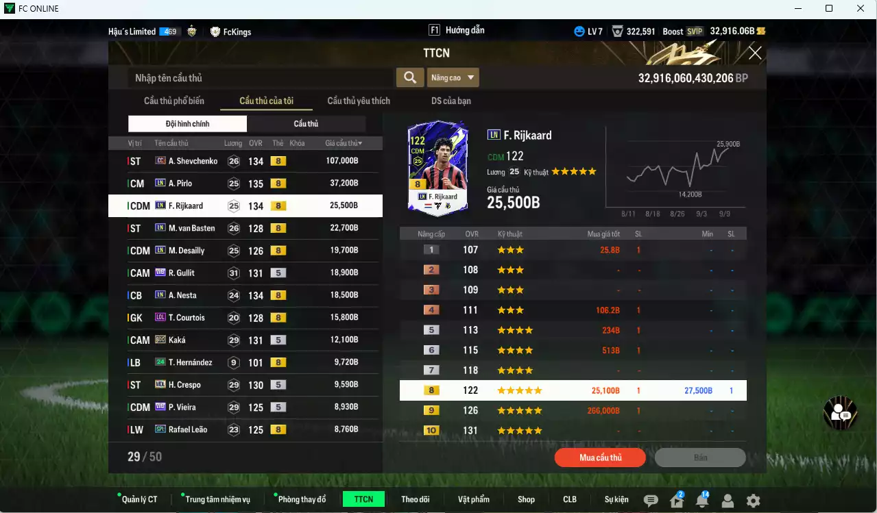 Ảnh [ACC Hiếm] AC Milan 344.620b dư 32.900b có Sheva CC, Pirlo LN, Rijkaard LN, Basten LN, Desailly LN, Gullit WB, Nesta LN... Còn nhiều CP GIẢM THUẾ, Gần full đào tạo chiến thật và cầu thủ, HLV Xịn