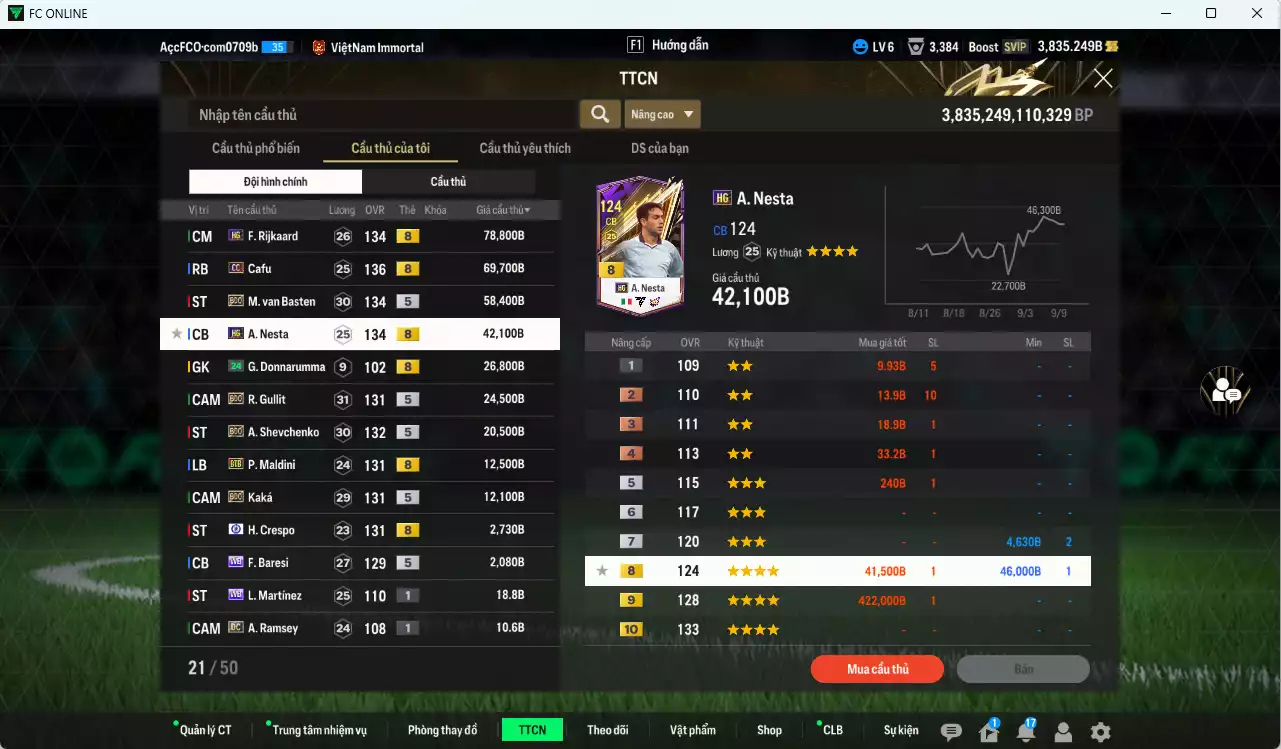 Ảnh [ACC Rẻ🔥] AC Milan 350.230b có Rijkaard HG, Cafu CC, Basten BDO, Nesta HG, Gullit BDO, Sheva BDO, Maldini BTB, Kaká BDO...