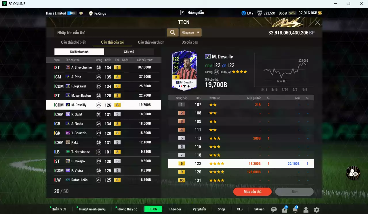Ảnh [ACC Hiếm] AC Milan 344.620b dư 32.900b có Sheva CC, Pirlo LN, Rijkaard LN, Basten LN, Desailly LN, Gullit WB, Nesta LN... Còn nhiều CP GIẢM THUẾ, Gần full đào tạo chiến thật và cầu thủ, HLV Xịn