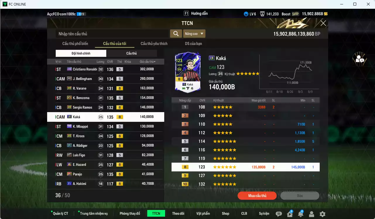 Ảnh [ACC Rẻ🔥] Real Madrid 1.830.290b dư 15.000b có CR7 CH, Benzema DCB, Varane BTB, Ramos BTB, Bellingham 24TS, Kaká LN, Mbappé WB, Kroos BTB, Rudiger SPL, Figo No.7, Hazard HG, Hakimi 21UCL, Carvajal BTB... HLV Xịn