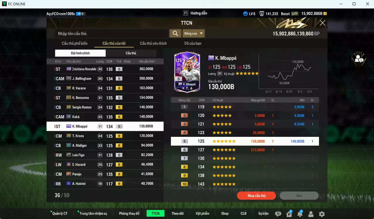 Ảnh [ACC Rẻ🔥] Real Madrid 1.830.290b dư 15.000b có CR7 CH, Benzema DCB, Varane BTB, Ramos BTB, Bellingham 24TS, Kaká LN, Mbappé WB, Kroos BTB, Rudiger SPL, Figo No.7, Hazard HG, Hakimi 21UCL, Carvajal BTB... HLV Xịn