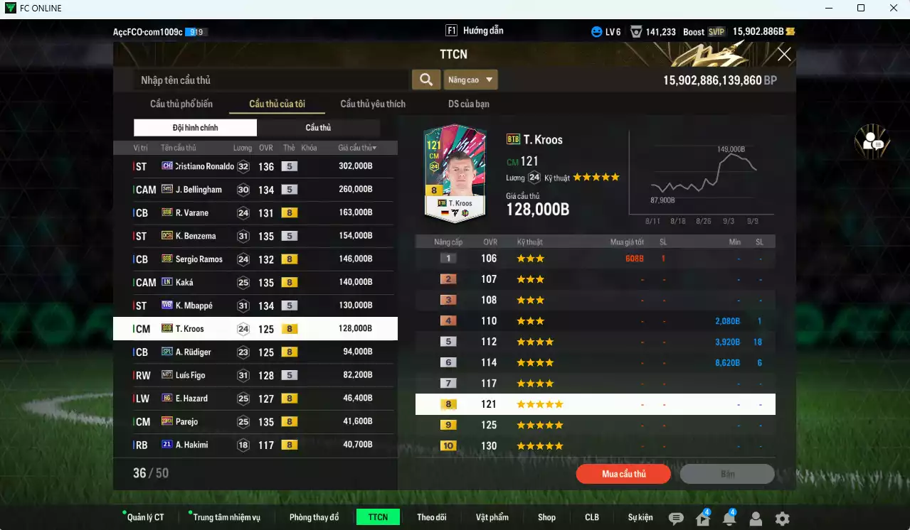 Ảnh [ACC Rẻ🔥] Real Madrid 1.830.290b dư 15.000b có CR7 CH, Benzema DCB, Varane BTB, Ramos BTB, Bellingham 24TS, Kaká LN, Mbappé WB, Kroos BTB, Rudiger SPL, Figo No.7, Hazard HG, Hakimi 21UCL, Carvajal BTB... HLV Xịn