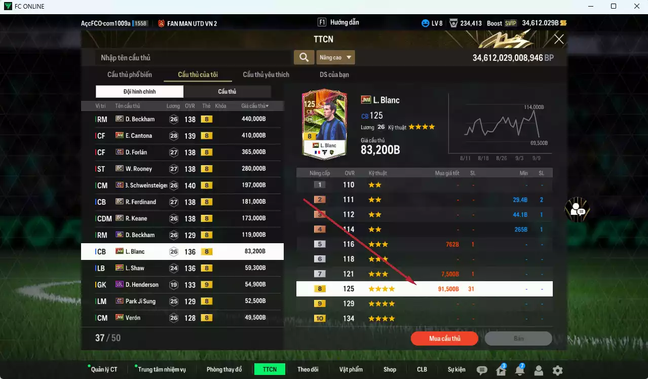 Ảnh [Tặng 500FC, ACC Rẻ🔥] Man Utd. 2.555.490b dư 34.000b có Beckham DC, Cantona JNM, Forlán CC, Rooney DC, Schweinsteiger DC, Keane DC, Beckham HG, Blanc JNM, Shaw 23HW, Dean LOL+9, Park CC, Verón JNM... Đã full đào tạo chiến thuật lẫn cầu thủ, còn nhiều CP GIẢM THUẾ, HLV Xịn