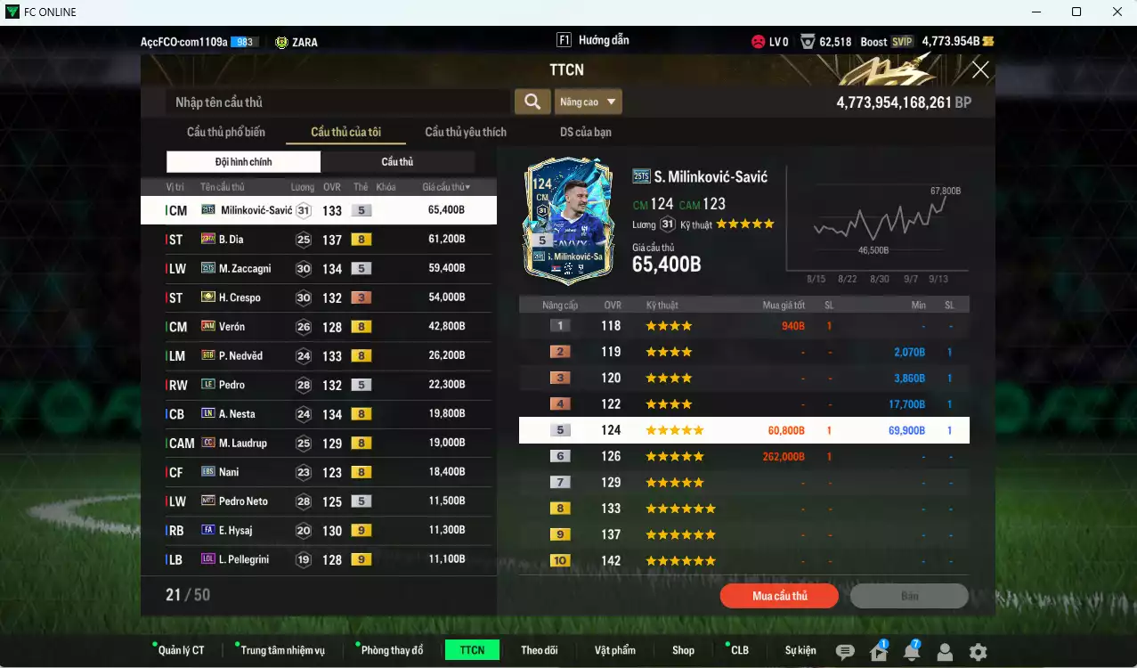 Ảnh [ACC Rẻ🔥] Lazio 461.000b có Savic 25TS, Zaccagni 25TS, B. Dia 23HW, Crespo ITM+3, Verón JNM, Nedved BTB, Pedro LE, Nesta LN, M. Laudrup CC... Còn nhiều CP GIẢM THUẾ, Đã đào tạo full nhiều CT, HLV Xịn