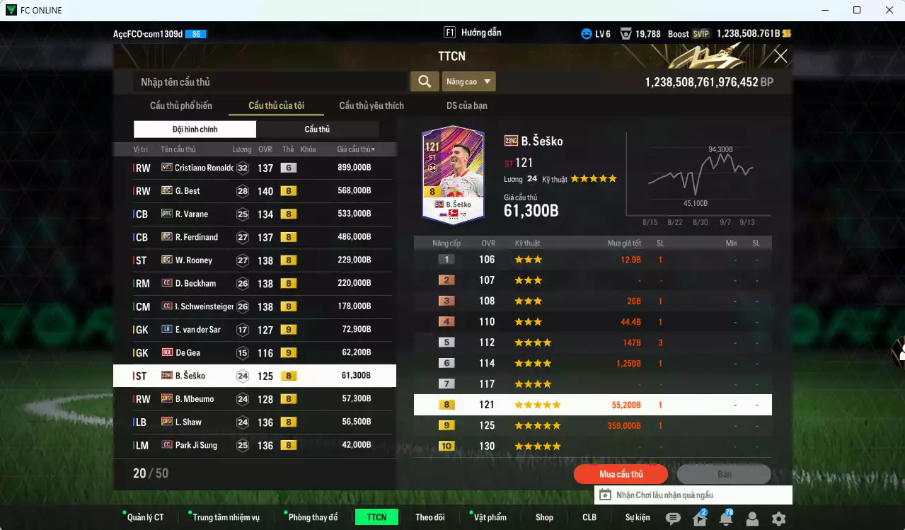 Ảnh [Dư nhiều BP, ACC Rẻ🔥] Man Utd. 3.537.660b dư 1.238.000b có CR7 No.7+6, Best DC, Varane BWC, Rooney DC, Ferdinand DC, Beckham CC, Schweinsteiger CC, Seska 21NG, Mbeumo 23HW, Shaw 23HW, Casemiro CH, Park CC...  VIP BK Tháng 9,10