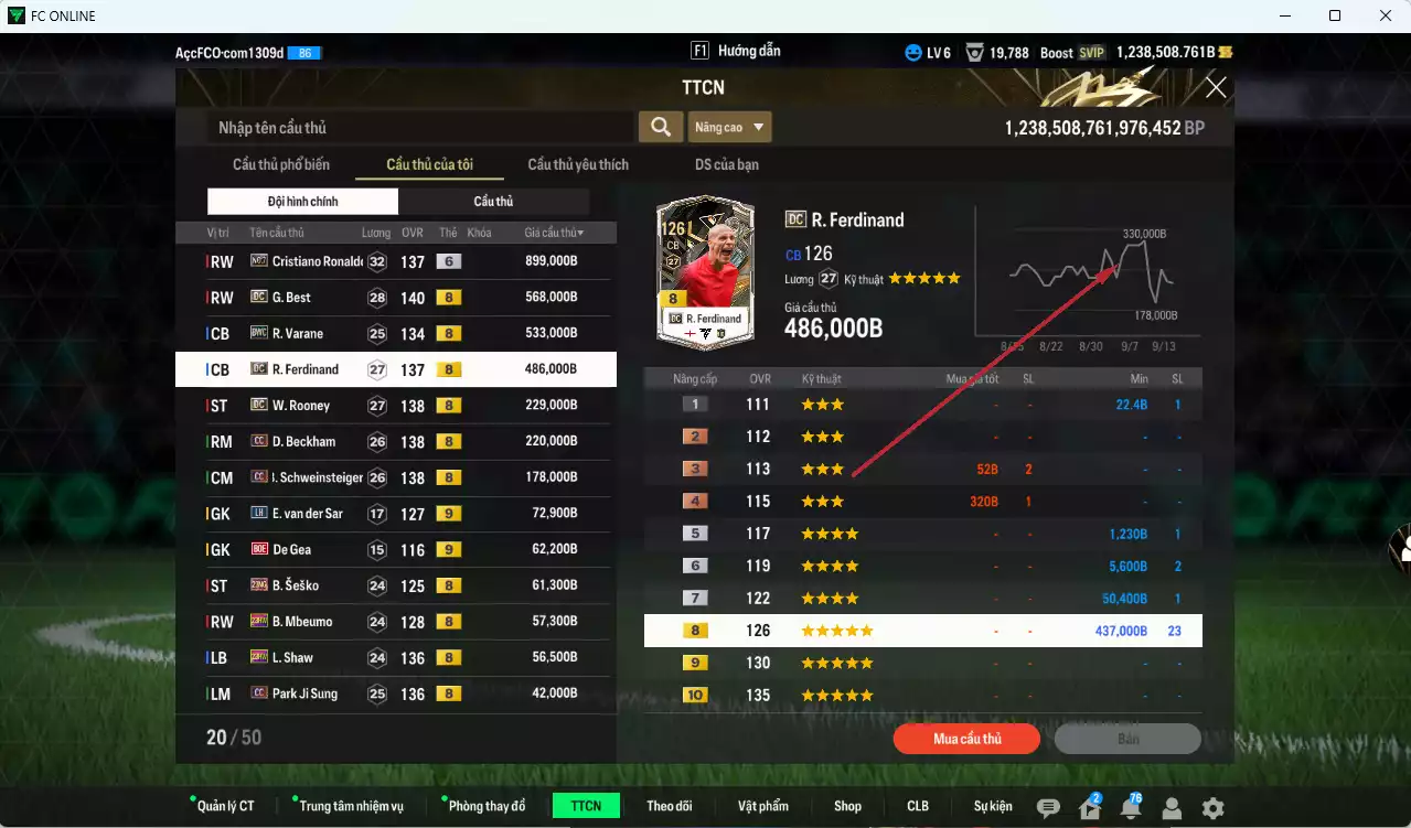 Ảnh [Dư nhiều BP, ACC Rẻ🔥] Man Utd. 3.537.660b dư 1.238.000b có CR7 No.7+6, Best DC, Varane BWC, Rooney DC, Ferdinand DC, Beckham CC, Schweinsteiger CC, Seska 21NG, Mbeumo 23HW, Shaw 23HW, Casemiro CH, Park CC...  VIP BK Tháng 9,10