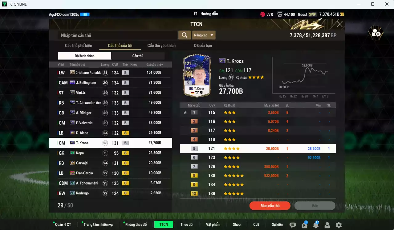 Ảnh [ACC Rẻ🔥] Real Madrid 554.860b có CR7 BLD, Bellingham WB, Vini 24TS, Arnold 25TY, Rudiger 25TY, Valverde 24TY, Kroos 24TY, Alaba HG, Carvajal RTN... Còn nhiều CP GIẢM THUẾ, HLV Xịn